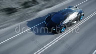 黑色<strong>未来</strong>派电动汽车在沙漠高速公路上。 开得很快。 <strong>未来</strong>的概念。 可循环使用。 录像。 现实